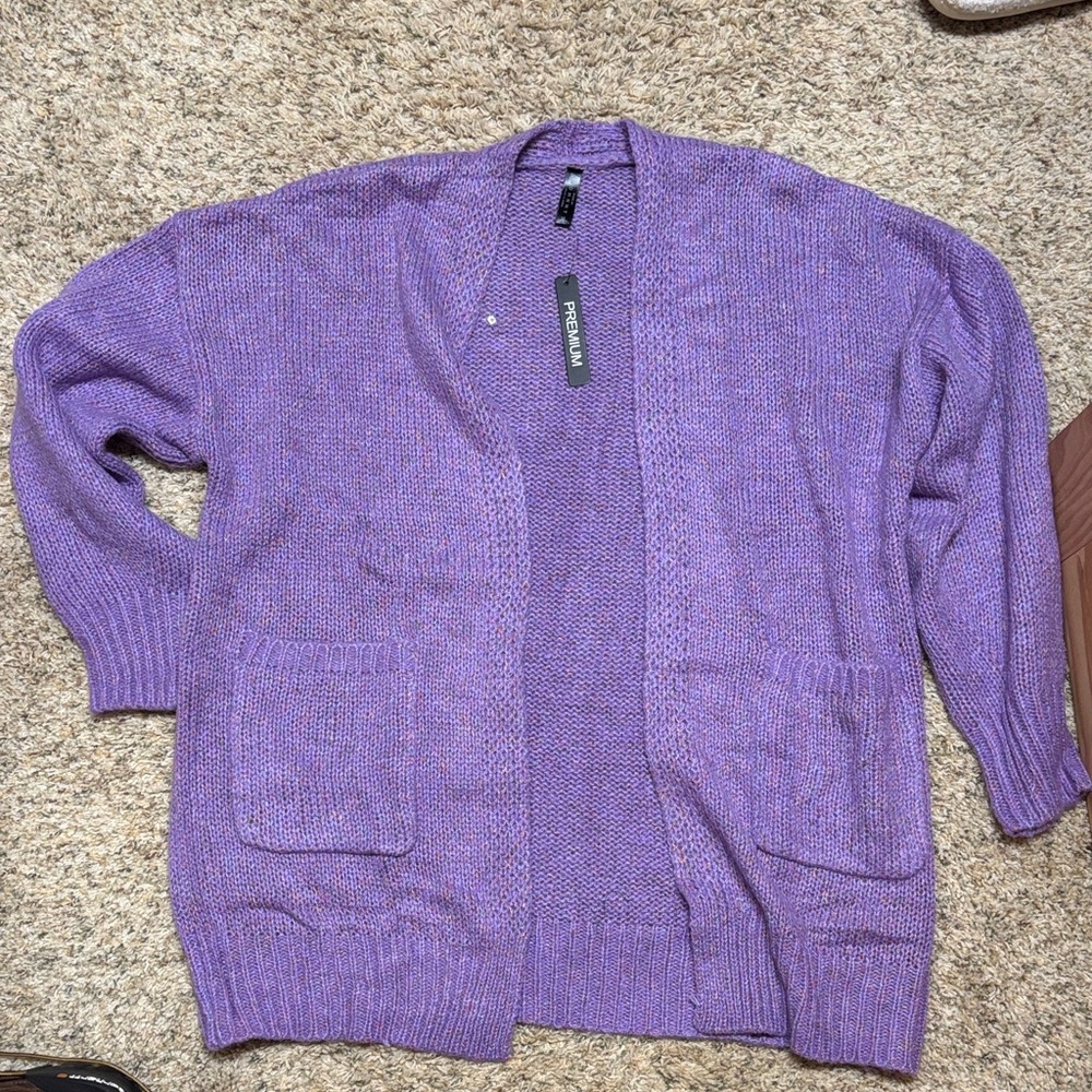 Purple Open-Front Cardigan